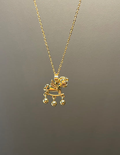 Gold Winged Rocking Horse Necklace
