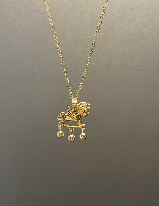 Gold Winged Rocking Horse Necklace