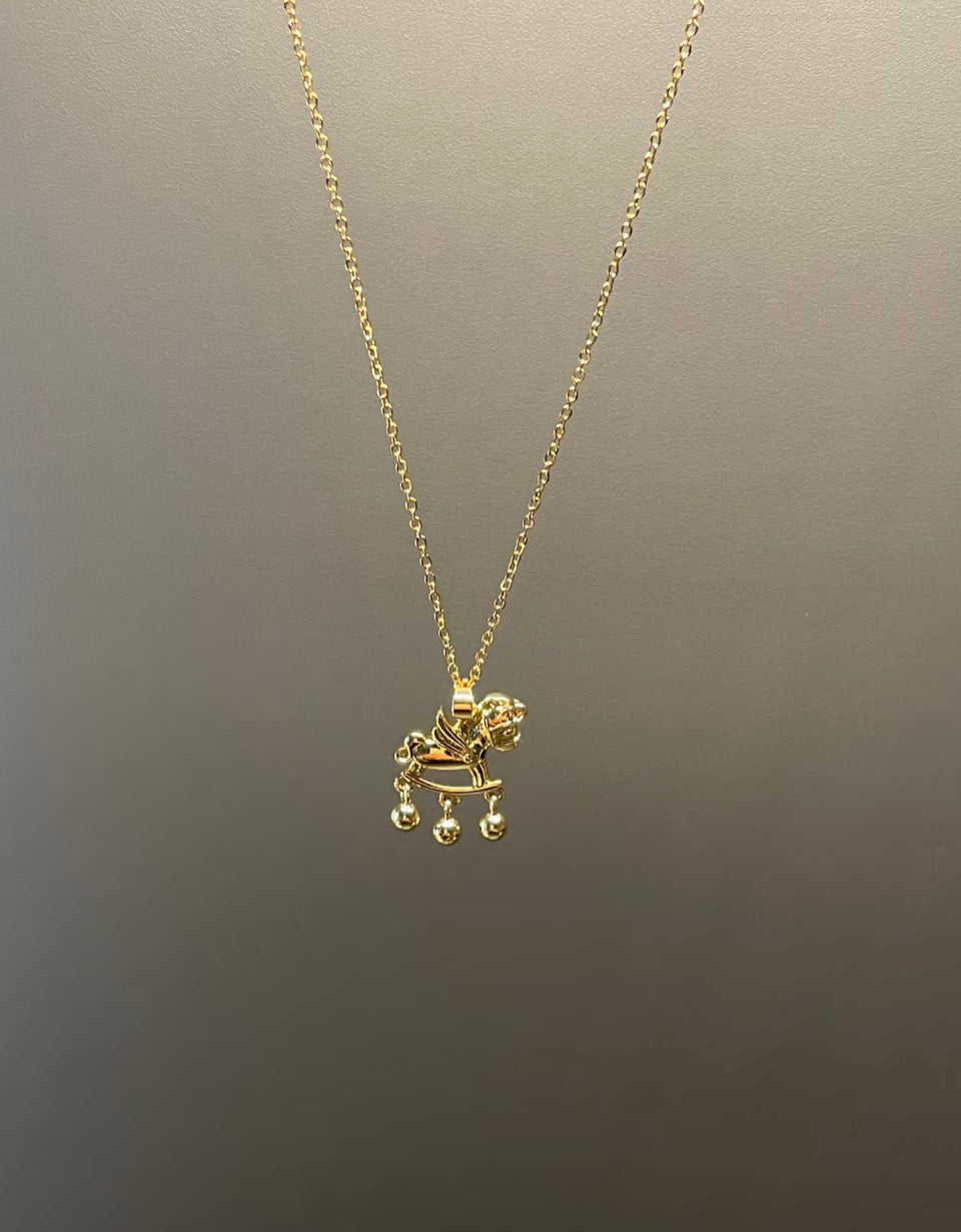 Gold Winged Rocking Horse Necklace