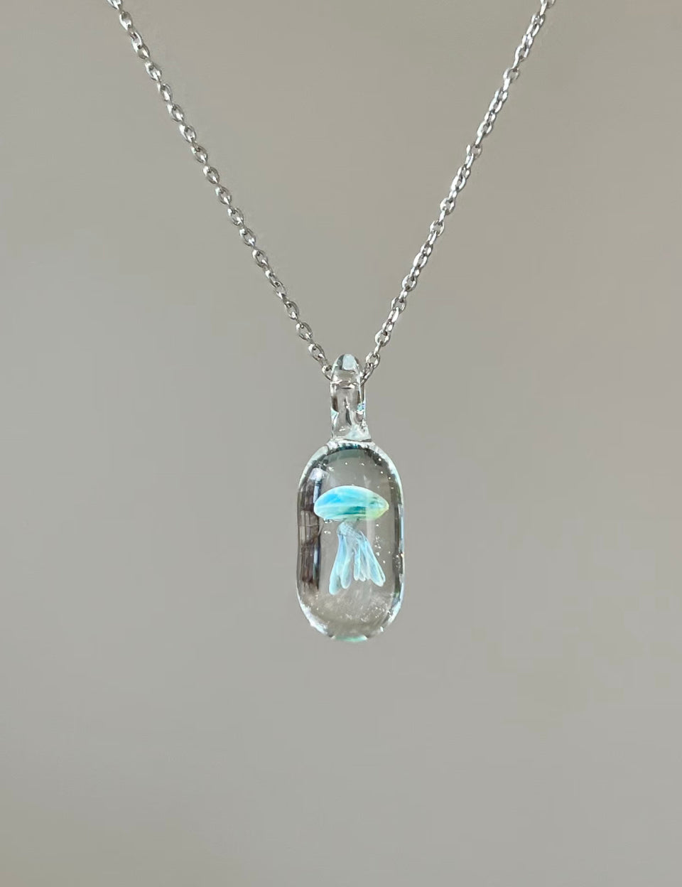 Blue Jellyfish Glass Pendant Necklace