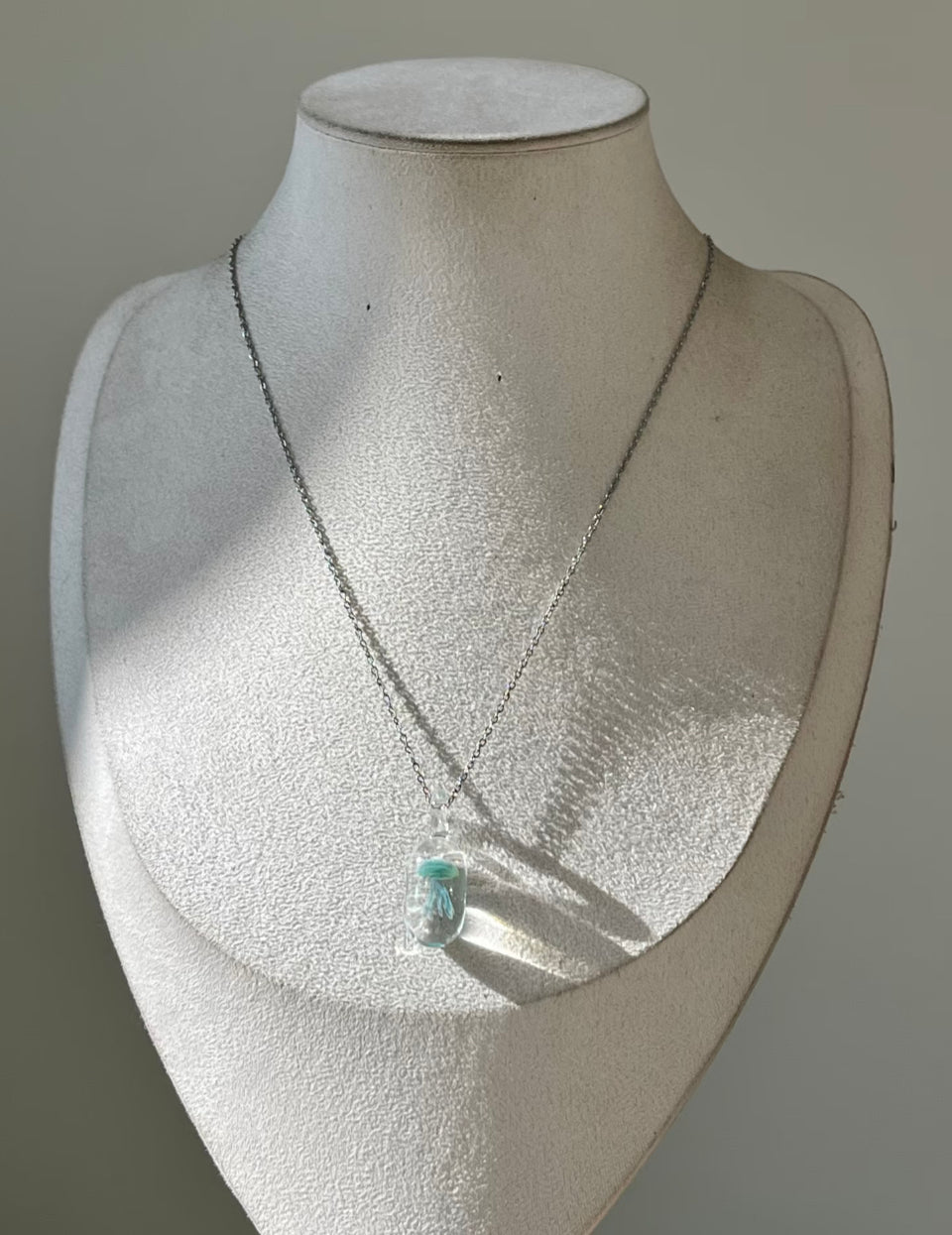 Blue Jellyfish Glass Pendant Necklace