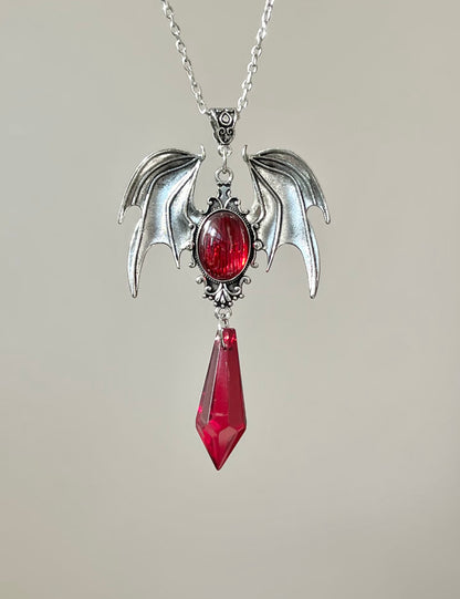 Bat Wing Red Teardrop Necklace