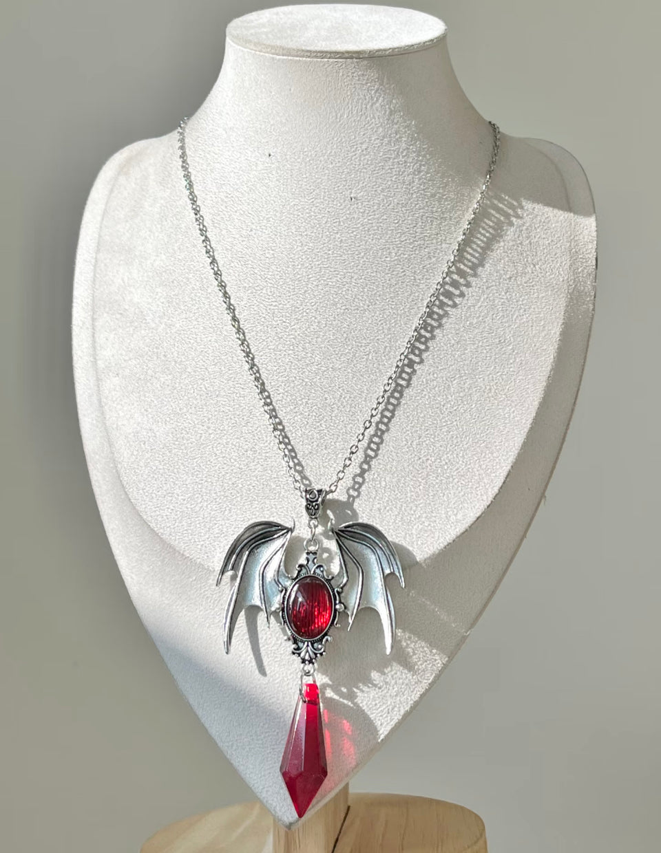 Bat Wing Red Teardrop Necklace