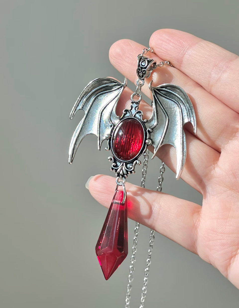Bat Wing Red Teardrop Necklace