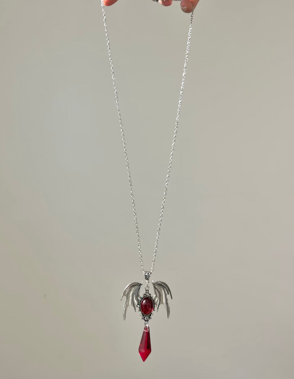 Bat Wing Red Teardrop Necklace