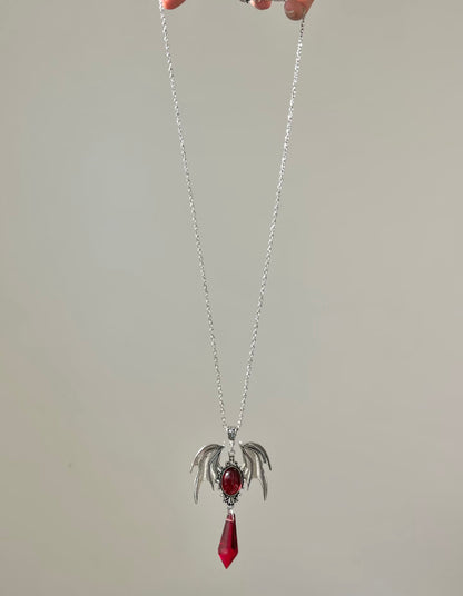 Bat Wing Red Teardrop Necklace