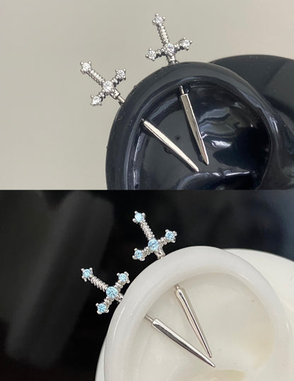 Crystal sword vertical helix earrings