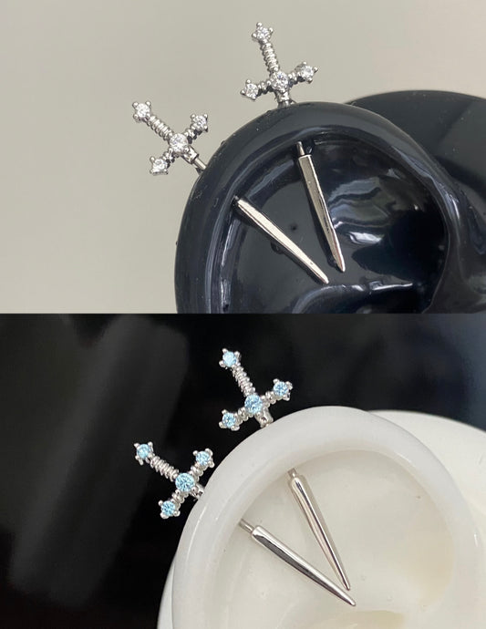 Crystal sword vertical helix earrings