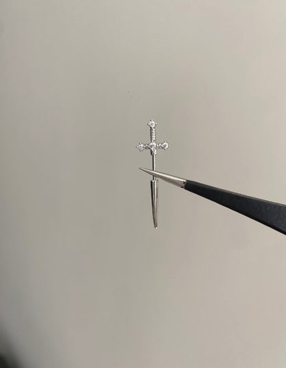 Crystal sword vertical helix earrings