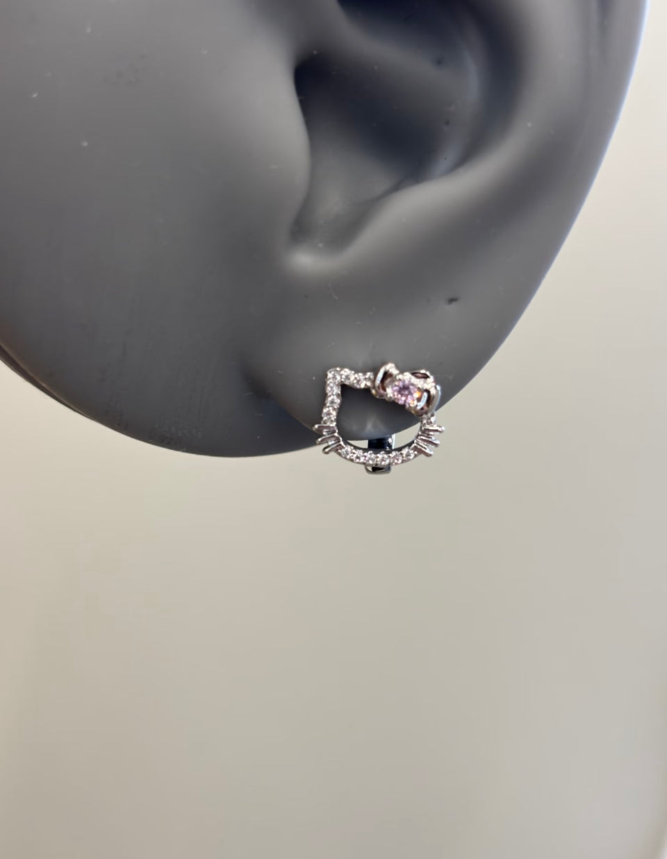 H Kitty Charm Crystal Mini-Hoop Earrings