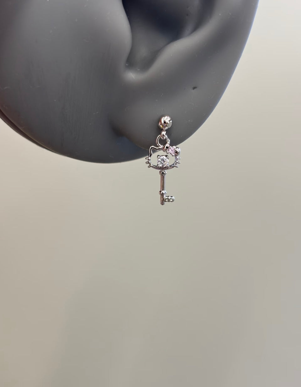 H Kitty Charm Key Earrings