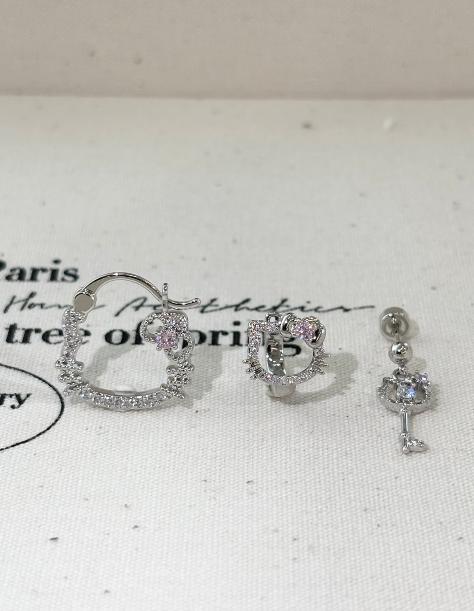 H Kitty Charm Crystal Mini-Hoop Earrings