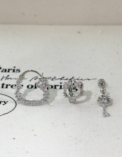 H Kitty Charm Crystal Mini-Hoop Earrings