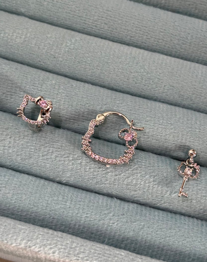 H Kitty Charm Crystal Mini-Hoop Earrings