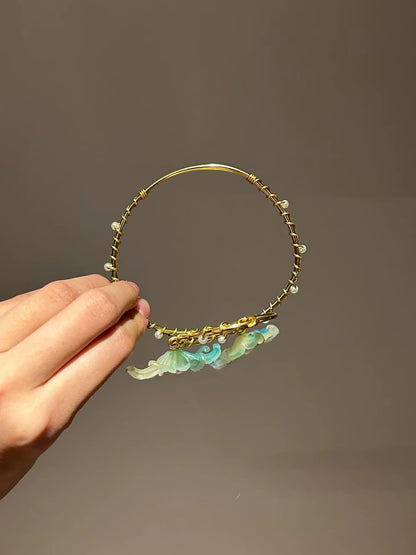 Gold Teal Floral Wings Arm Cuff