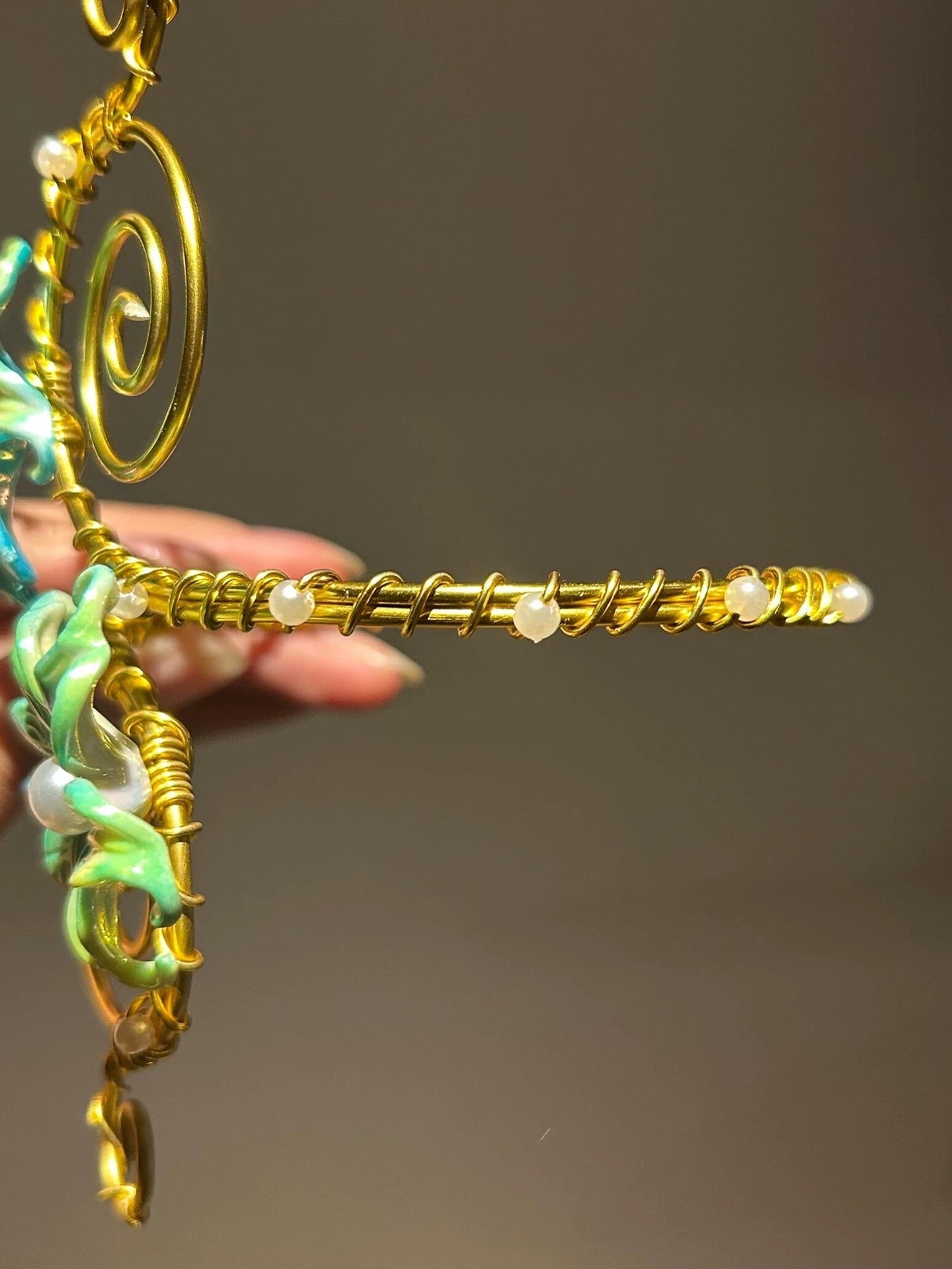 Gold Teal Floral Wings Arm Cuff