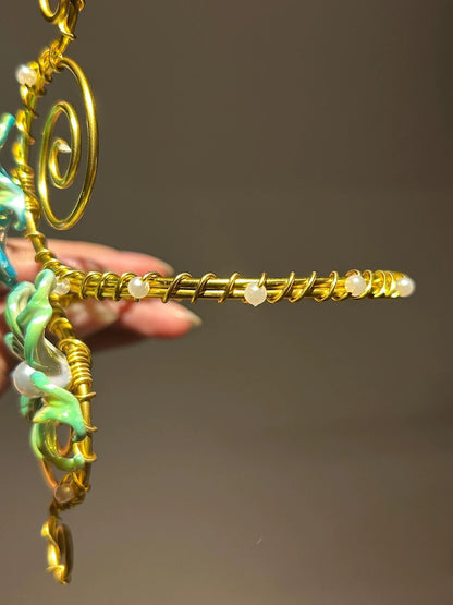 Gold Teal Floral Wings Arm Cuff