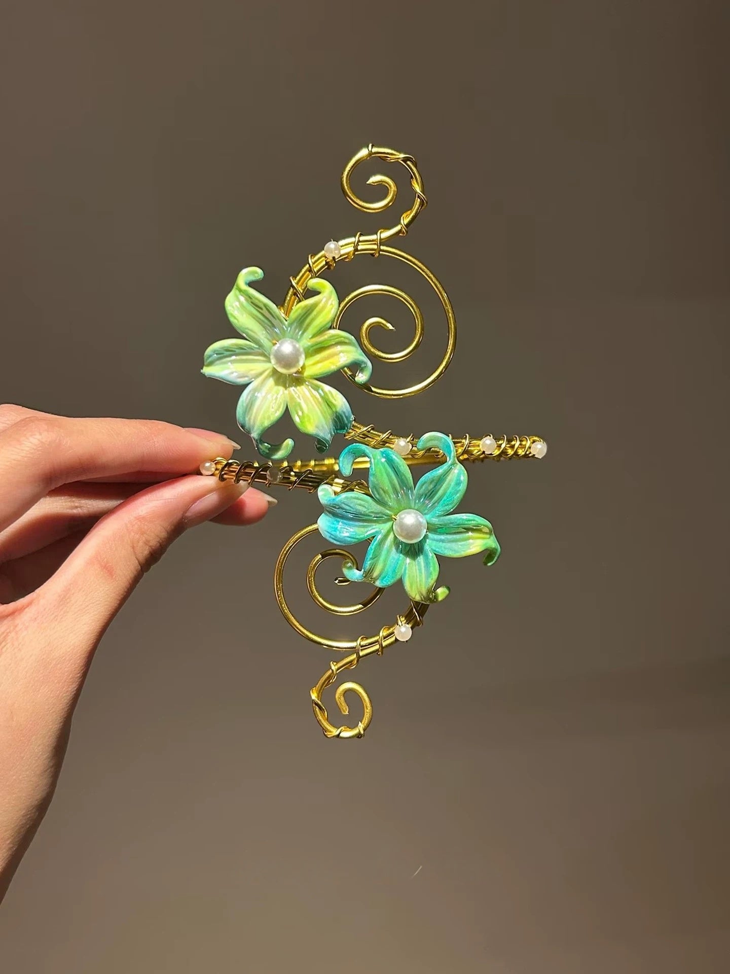 Gold Teal Floral Wings Arm Cuff