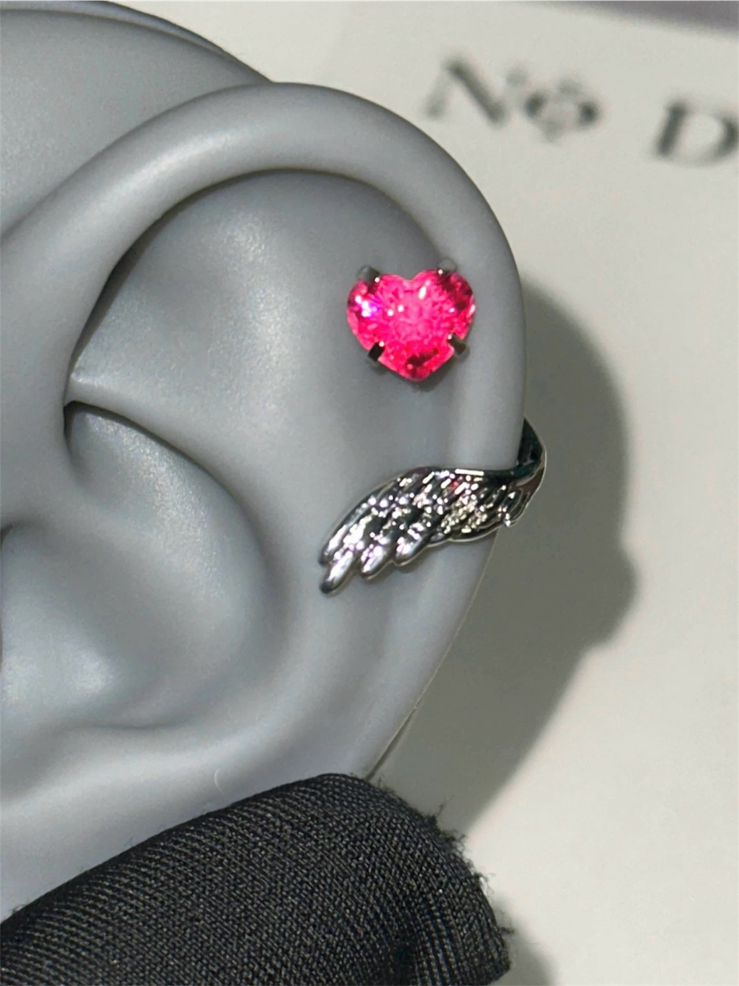Pink Ethereal Heart and Wings Helix Earrings