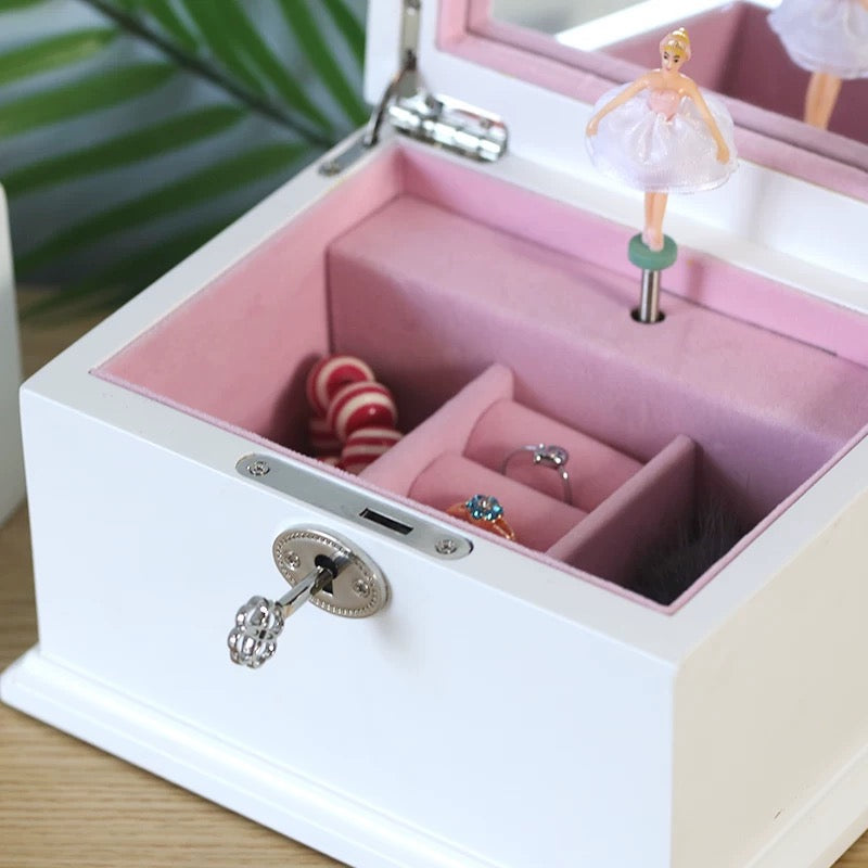 White Ballerina Musical Jewelry Box