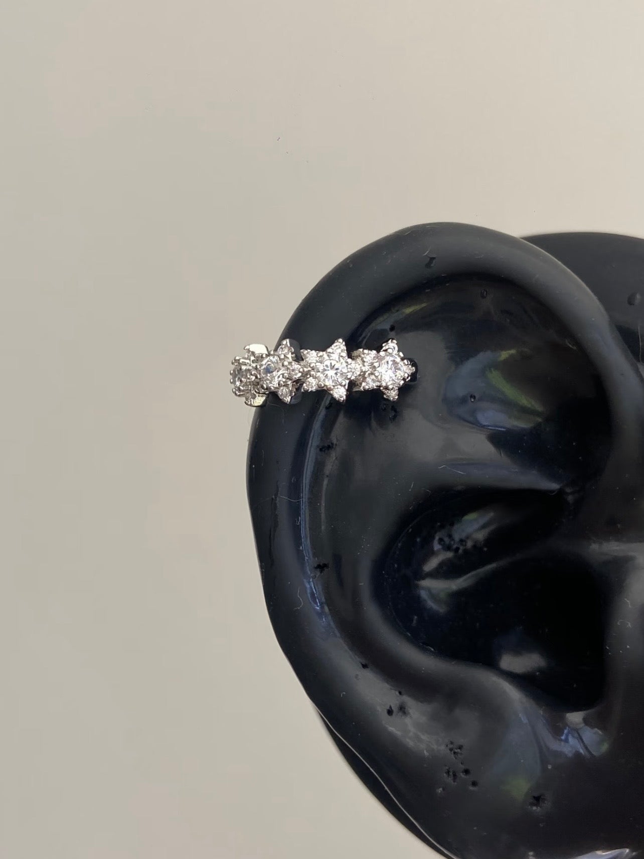 Silver Crystal Flower Cluster Huggie Earrings