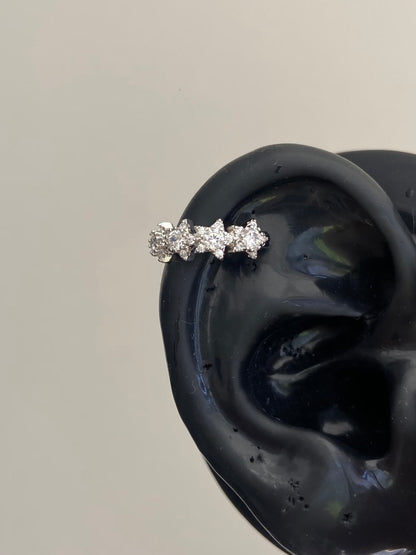 Silver Crystal Flower Cluster Huggie Earrings
