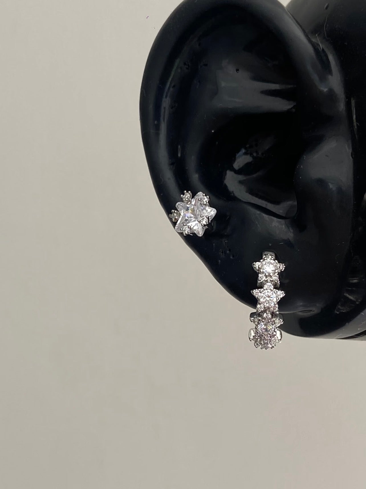 Silver Crystal Flower Cluster Huggie Earrings