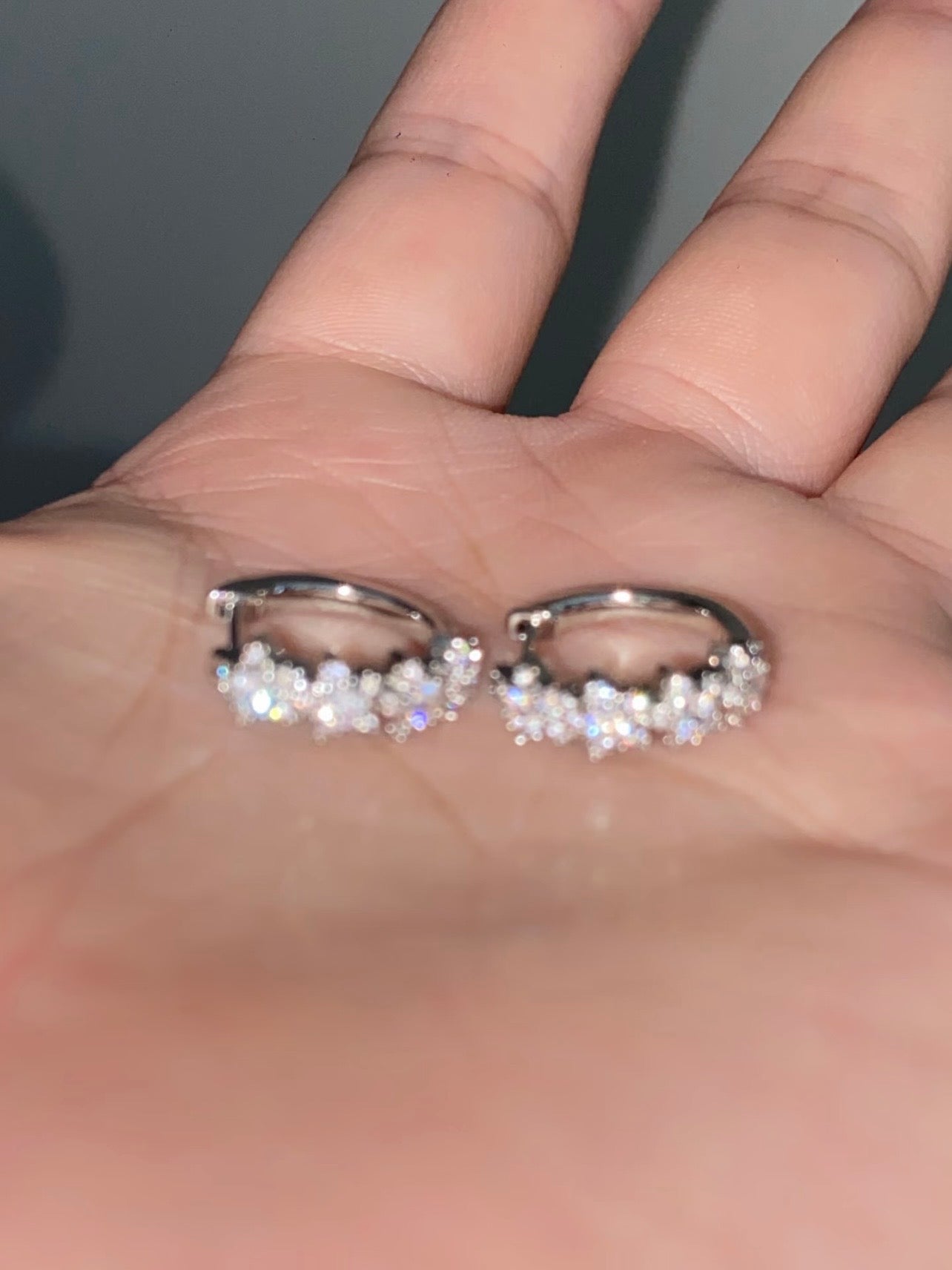 Silver Crystal Flower Cluster Huggie Earrings