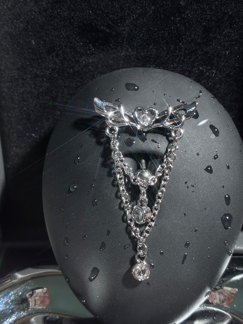 Silver Crown Chain Helix Earring