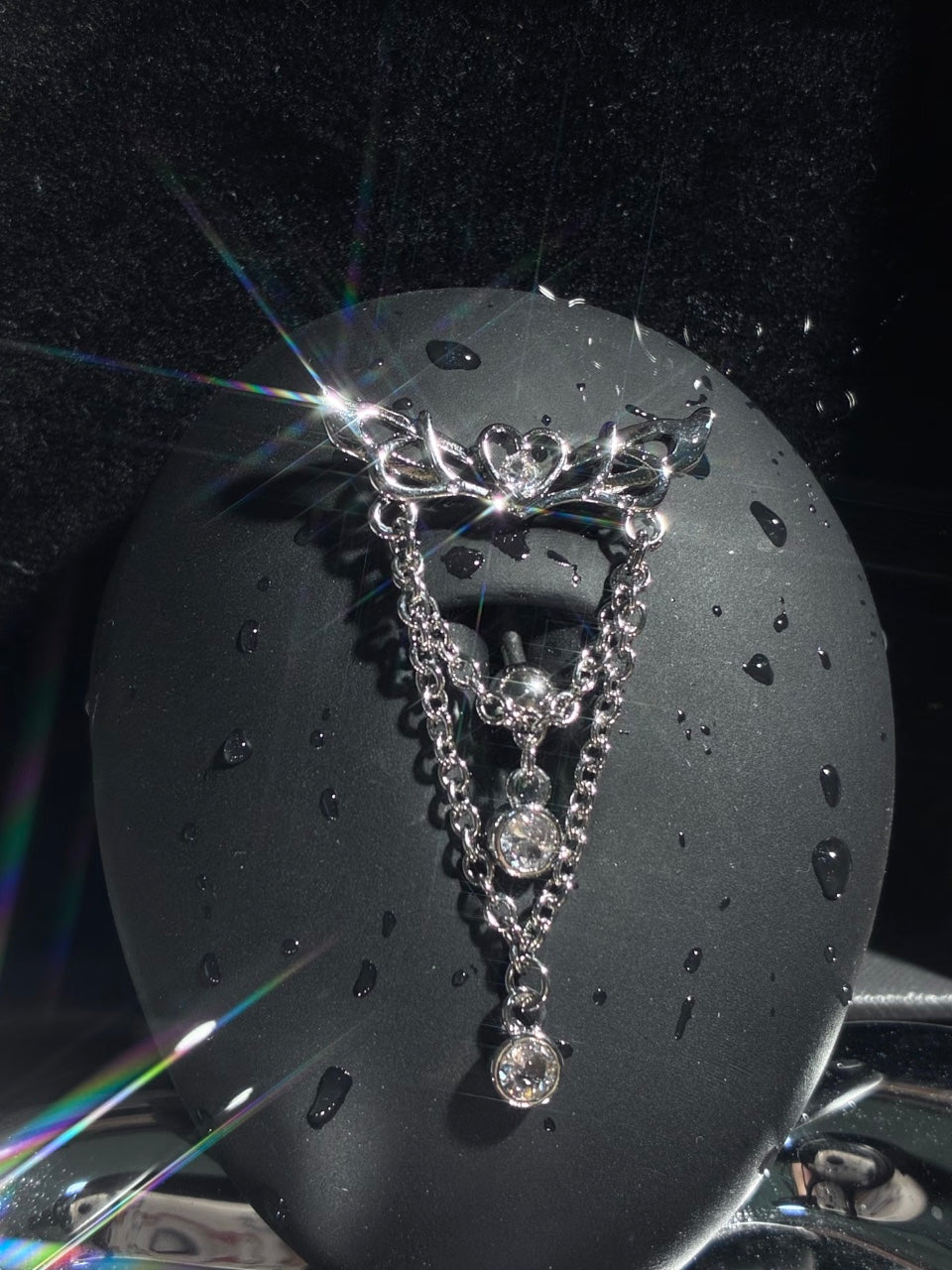 Silver Crown Chain Helix Earring