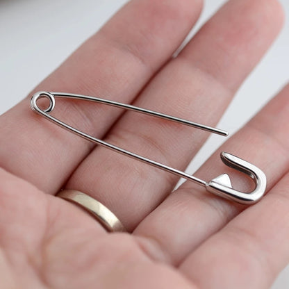 Silver Safety Pin Industrial Earring
