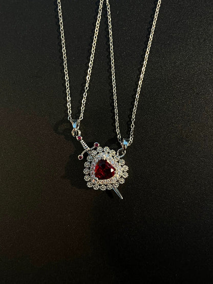 Silver Crimson Heart Sword Necklace