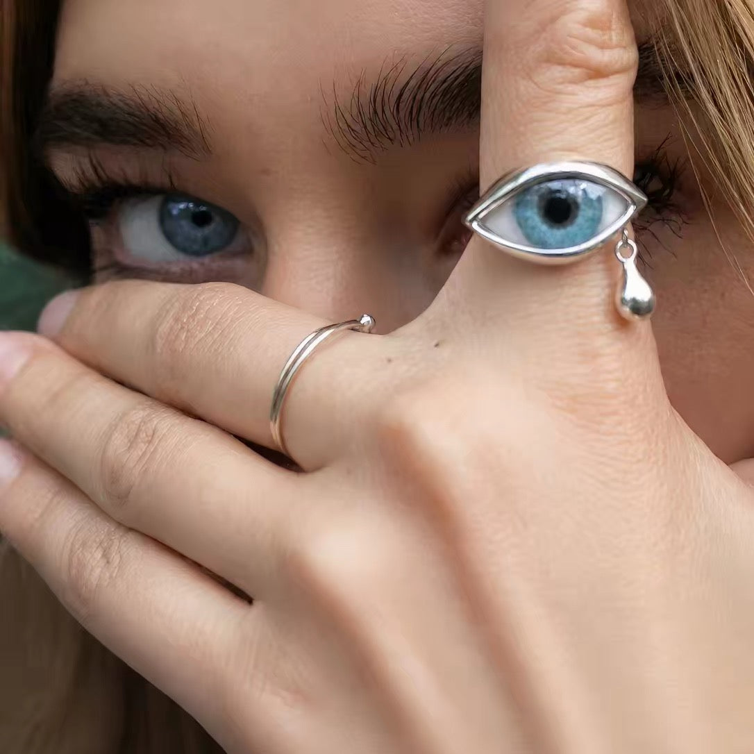 Blue Crying Eye Adjustable Ring