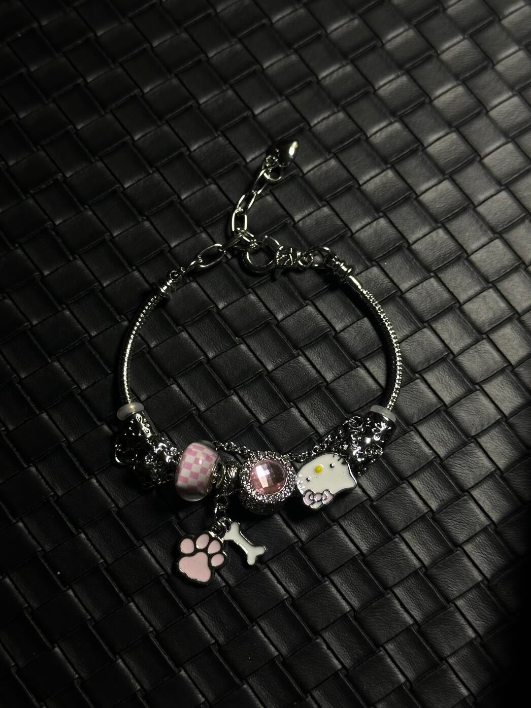 Pink paw print charm bracelet