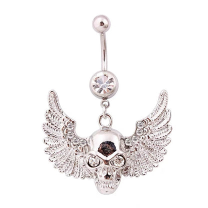 Silver Winged Skull Belly Bar