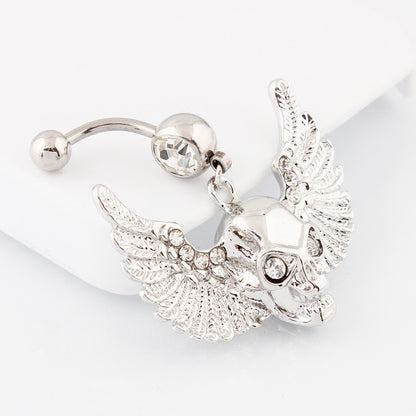 Silver Winged Skull Belly Bar