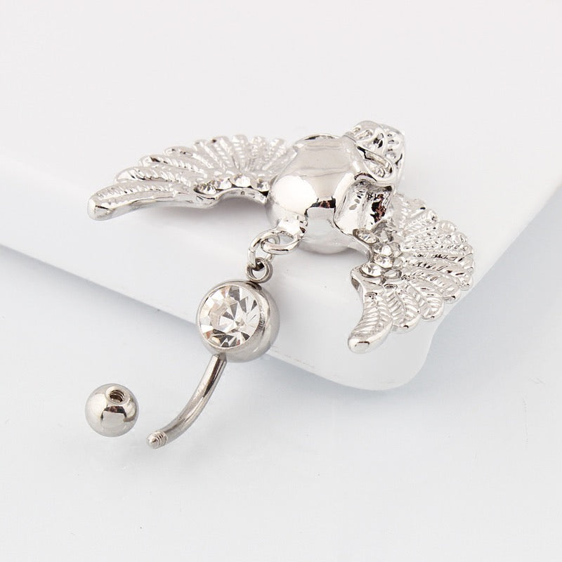 Silver Winged Skull Belly Bar