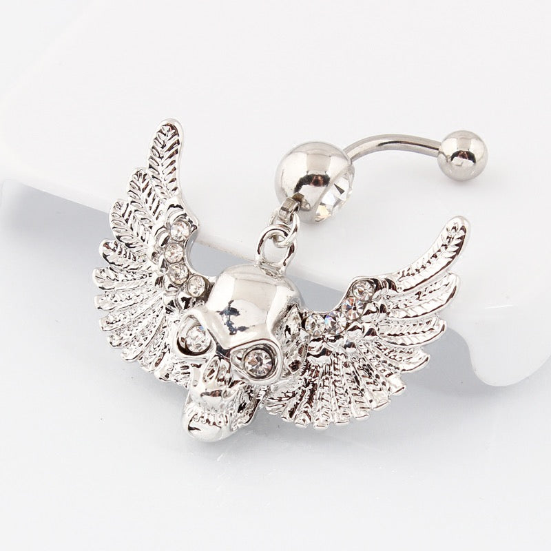 Silver Winged Skull Belly Bar