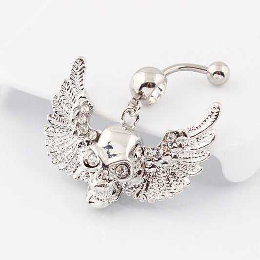 Silver Winged Skull Belly Bar