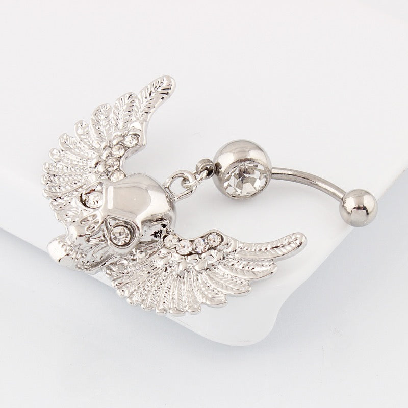 Silver Winged Skull Belly Bar