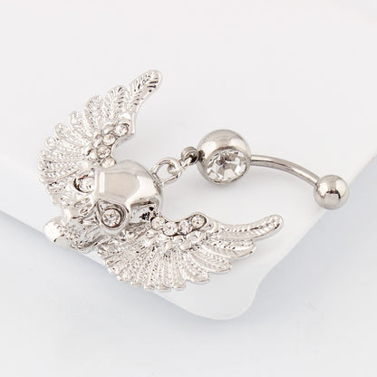 Silver Winged Skull Belly Bar