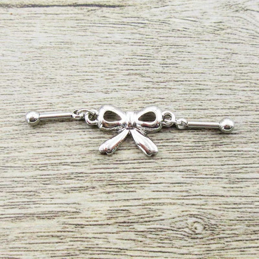 Silver Ribbon Industrial Earrings