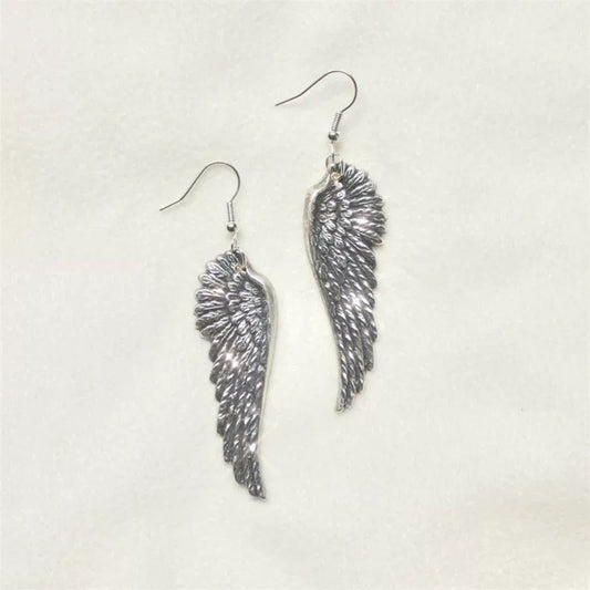 Silver Angel Wing Drop Earrings