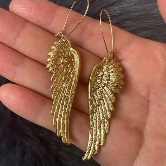 Gold Angel Wing Drop Earrings