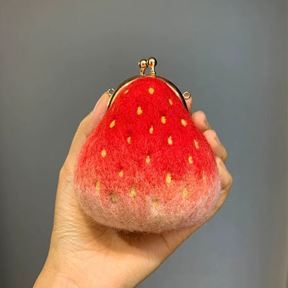 Fuzzy Strawberry Clasp Pouch