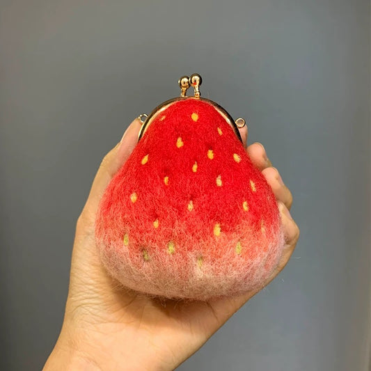Fuzzy Strawberry Clasp Pouch