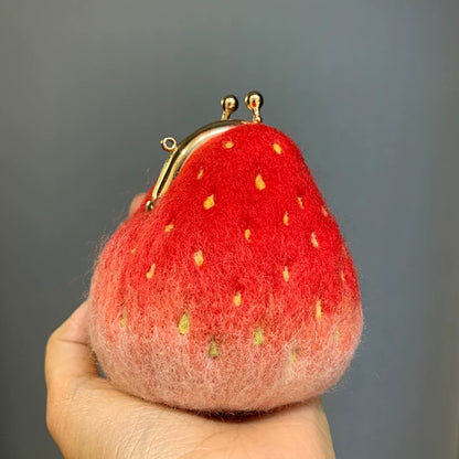 Fuzzy Strawberry Clasp Pouch