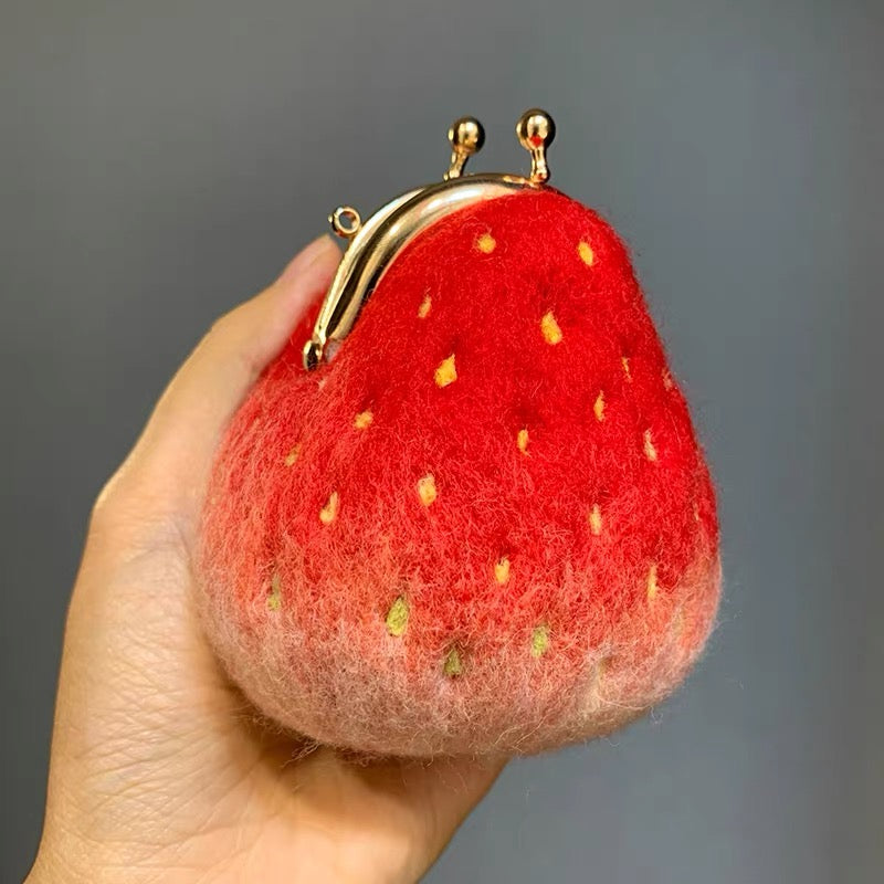 Fuzzy Strawberry Clasp Pouch
