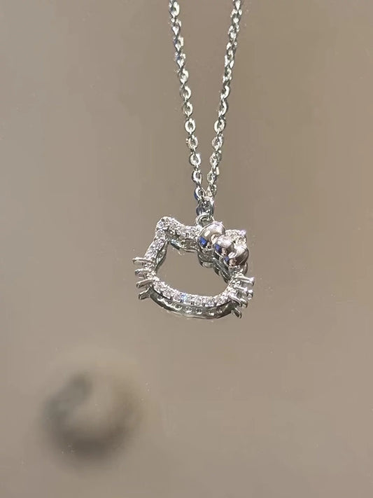 Crystal Kitty Charm Necklace