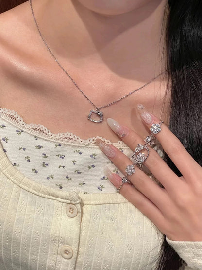 Crystal Kitty Charm Necklace